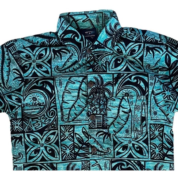 Nwot Aisokula Fiji Boys Teal Tropical Camp Shirt Size 6 - Picture 2 of 5